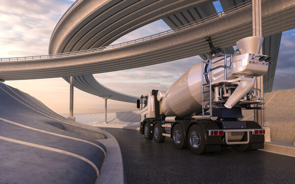 trucks on road with concrete admixture formulation